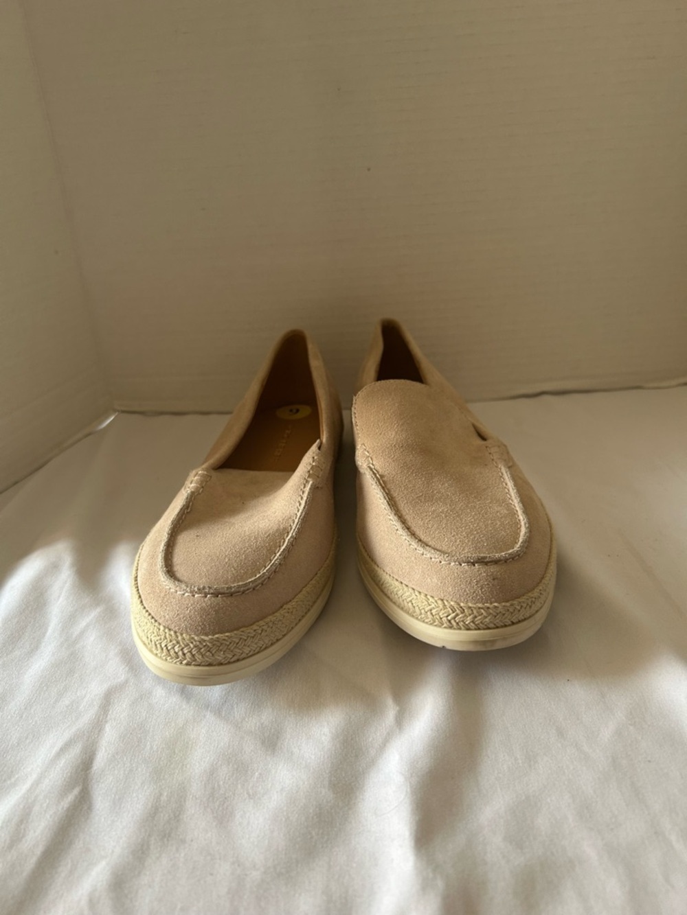 Marc Fisher Beige Suede Slip-On Loafers Espadrille Trim Size 9